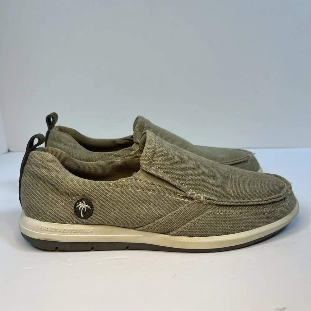 Margaritaville Marina Boat Shoes Loafers Slip‎ On Casual Canvas Green Mens 8.5
